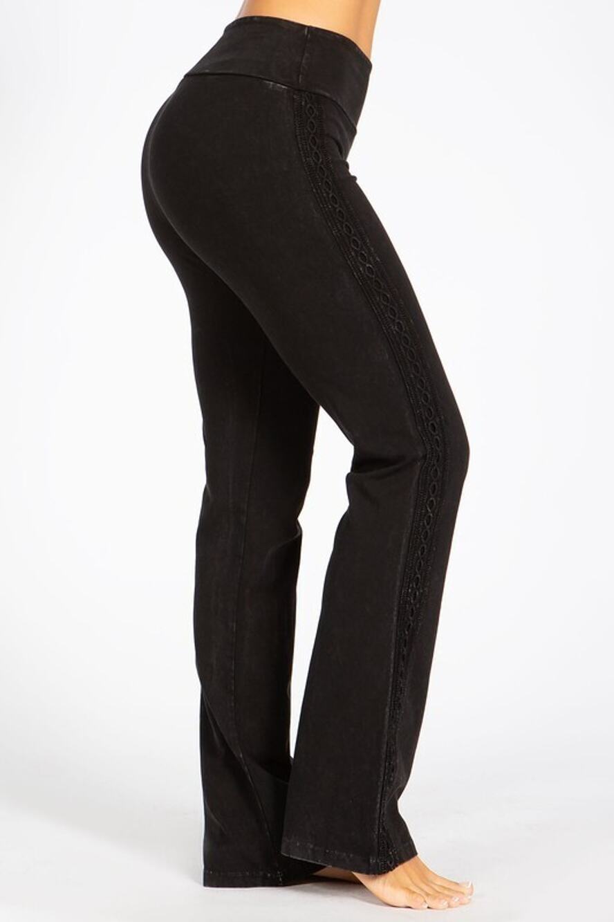 Chatoyant Mineral Washed Bootcut Pants With Side Crochet Black Small